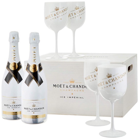 Moet & Chandon Ice Imperial Champagner in Holzkiste mit 4 Acryl-Gläsern (2 x 0.75 l)