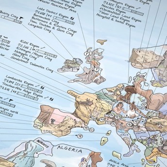 Beschreib und abwischbare Weltkarte mit Klettergebieten - 