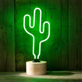 Groe Kaktus Neon Tischlampe auf einer Korkbasis - 