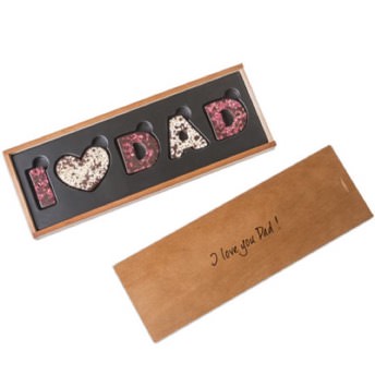 I love Dad Schriftzug aus Zartbitterschokolade - 41 Geschenke zum Vatertag
