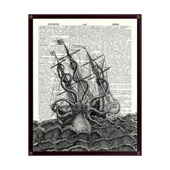 Kunstdruck mit Krake und Segelschiff - 41 einzigartige Geschenke für Segler
