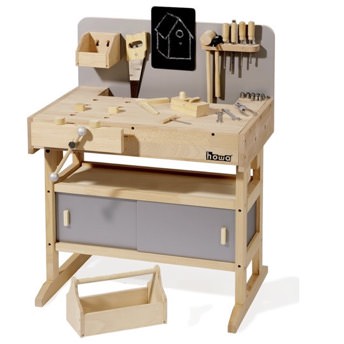 Massive KinderWerkbank aus Holz mit echtem Werkzeug - Coole Geschenke für 7 bis 8 Jahre alte Jungen