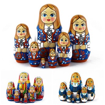 7 tlg MatroschkaSet verschiedene Trachten und Themen - 76 Geschenke für 3 bis 4 Jahre alte Mädchen