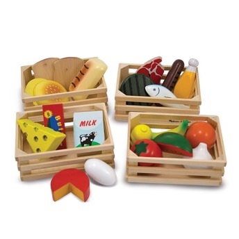 Kisten mit Nahrungsmitteln aus Holz 21 Teile - 84 Geschenke für 5 bis 6 Jahre alte Jungen