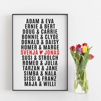 Personalisiertes Poster mit berhmten Paaren - 52 personalisierte Geschenke für Männer - so einzigartig wie er selbst