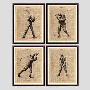 Set aus 4 Golf Kunstdrucken im Vintage Stil - 39 erstklassige Geschenke für leidenschaftliche Golfer