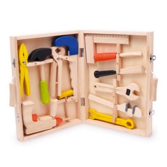 Werkzeugkoffer aus Holz mit 12 Spielwerkzeugen - Geschenke für 3 bis 4 Jahre alte Jungen