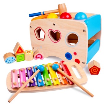 Xylophon Hammer und Steckspiel aus hochwertigem Holz - 43 Geschenke für 1 bis 2 Jahre alte Jungen