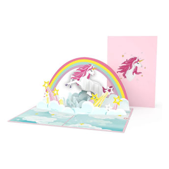 3D PopUp Karte mit einem Einhorn und Regenbogen ideal  - 38 tolle Geschenke für Einhorn Fans