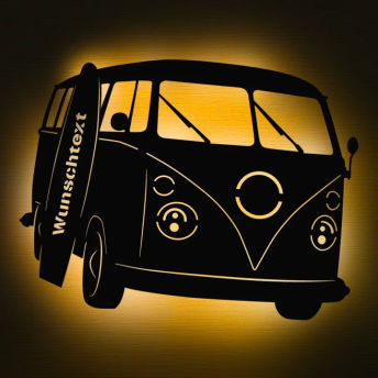 Personalisierte Holzlampe mit Bus und Surfbrett - 91 originelle Geschenke für Weltenbummler