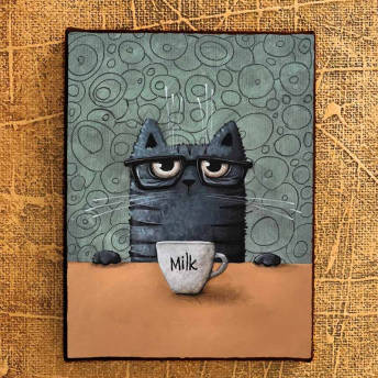 Fine Art Print Katze mit Milch - 52 originelle Geschenke für Katzenfreunde (und ihre Katzen)
