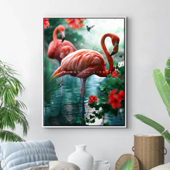 Flamingo Leinwandbild mit dem Spruch Tue was Du liebst - 