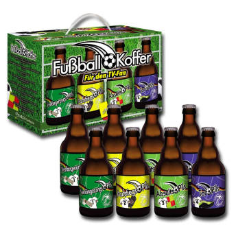 Fuball Koffer mit acht originellen Bierflaschen - Besondere Geschenke für Biertrinker