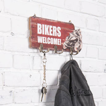 Retro Garderobe und Schlsselbrett mit Bikers Welcome  - Geschenke für Motorradfahrer