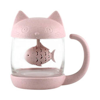 Katzen Teeglas mit Teesieb in Fischform - 
