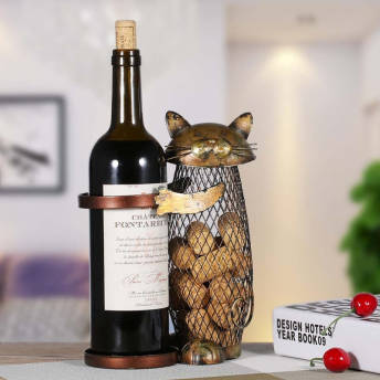 Katzen Weinflaschenhalter und Korkenkorb - 