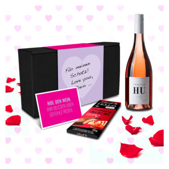 Romantische Geschenkbox mit Wein und Schokolade - 