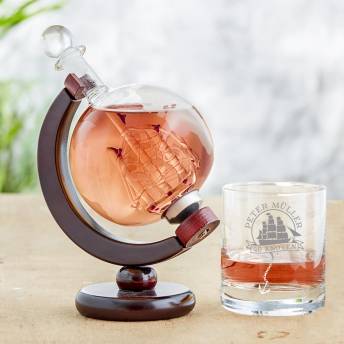 Personalisiertes Rum Set mit Globus Karaffe Flaschenschiff  - Originelle Geschenke für Rum Fans