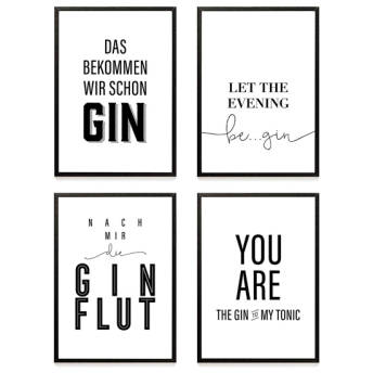 Stilvolles Premium PosterSet mit GinSprchen A4 - Tolle Geschenkideen für Gin-Liebhaber