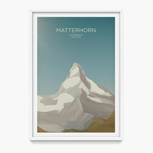Kunstdrucke sorgfältig illustrierter Berge - Matterhorn, Mount Everest, Großglockner u.a.