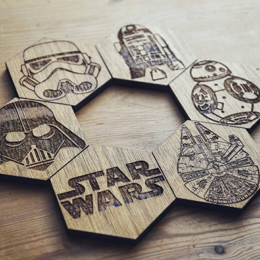 6 tlg. Set aus hölzernen Star Wars Untersetzern