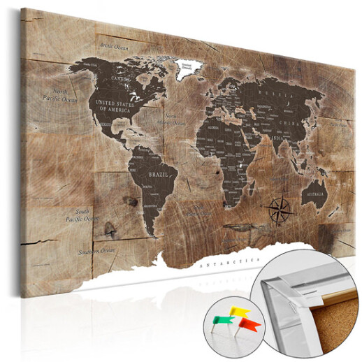 Weltkarte auf Leinwand mit Rückwand aus Kork