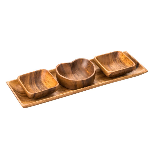 4-tlg. Dipschalen-Set aus Akazienholz