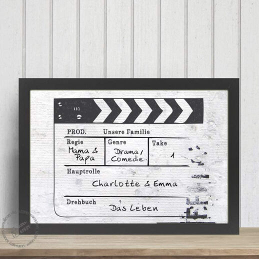 Personalisierter Familien-Druck als Filmklappe