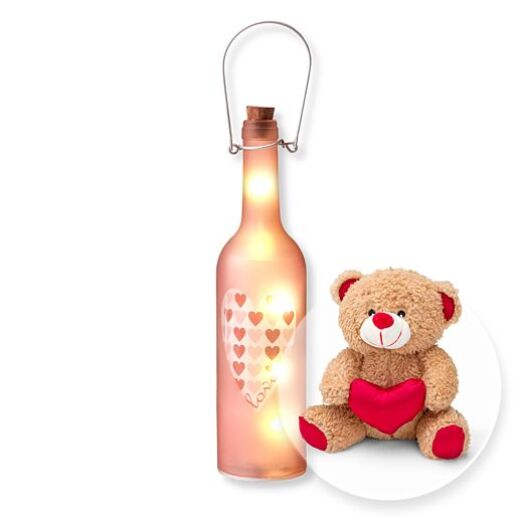 Glasflasche Love mit LED und Love-Teddy