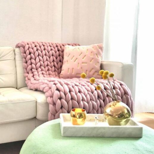 XL Merino Wolldecke Cosima Chunky Knit, pale pink