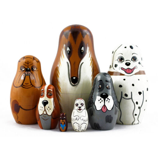 7 tlg. Hunde-Matroschka-Set aus Holz