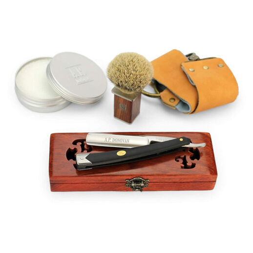A.P. Donovan Rasiermesser Set mit dekorativer Echtholz-Schatulle