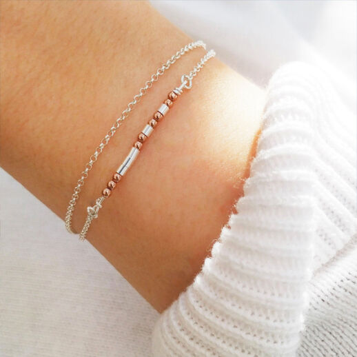 Personalisiertes Morse-Code Armband mit 2 Ketten aus 925 Sterling Silber