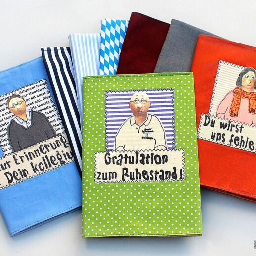 Personalisierte Stoffhülle mit kleinem Büchlein - ideal zum Abschied, Ruhestand etc.