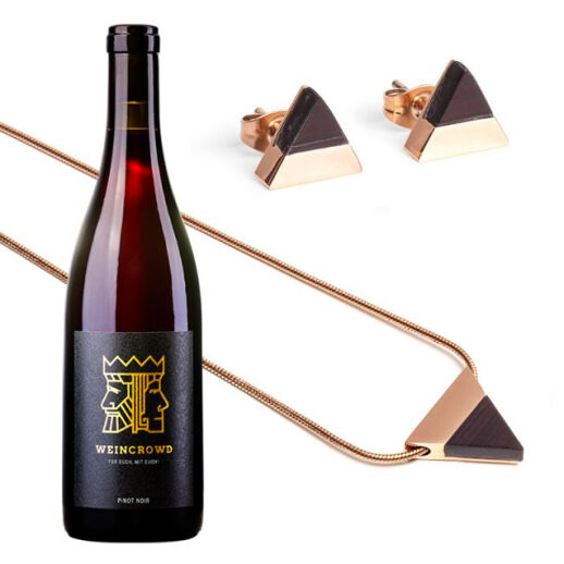 Schmuckset für Damen aus alten Weinfässern mit Rotwein