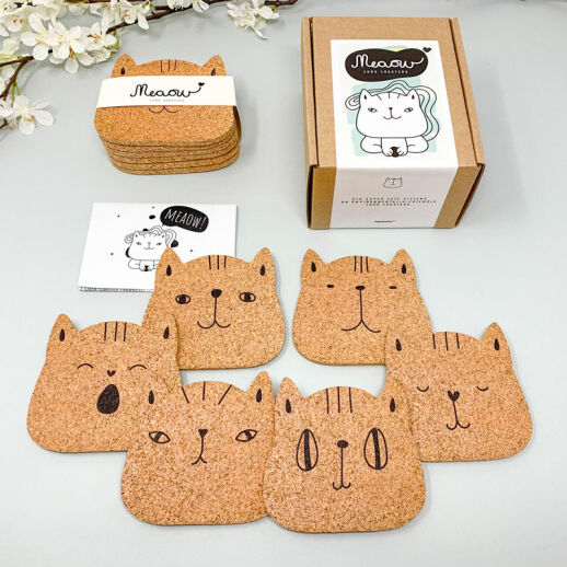 Niedliche Meaow Korkuntersetzer als 6er Set