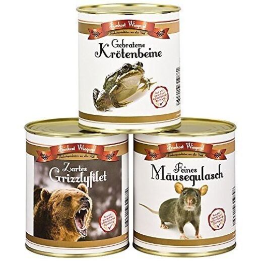 Spaßgeschenk: 3er Set aus der Dose - Mäusegulasch, Krötenbeine, Grizzlyfilet