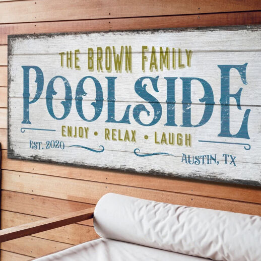 Personalisiertes Poolside Leinwand-Schild