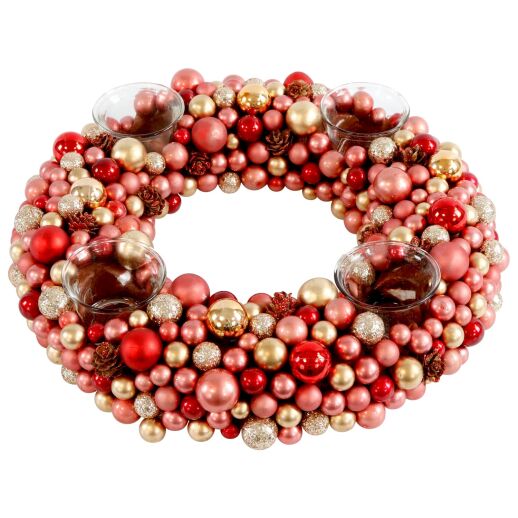 Adventskranz aus rot-goldenen Kugeln