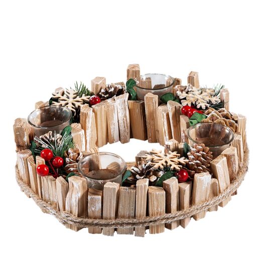 Adventskranz mit roten Beeren und Zapfen