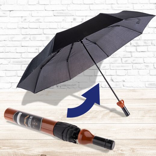 Regenschirm in Gestalt einer Whiskyflasche