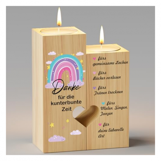 Kerzenständer aus Holz als Abschiedsgeschenk für Erzieherinnen und Lehrerinnen