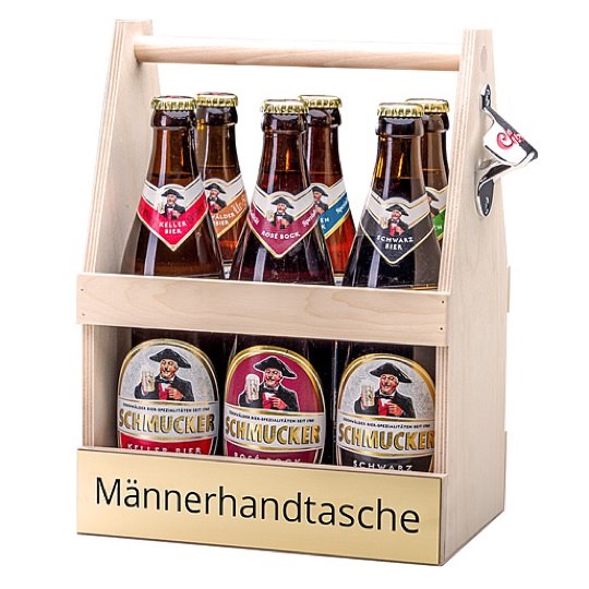 Bierträger Männerhandtasche inklusive Sixpack Bier