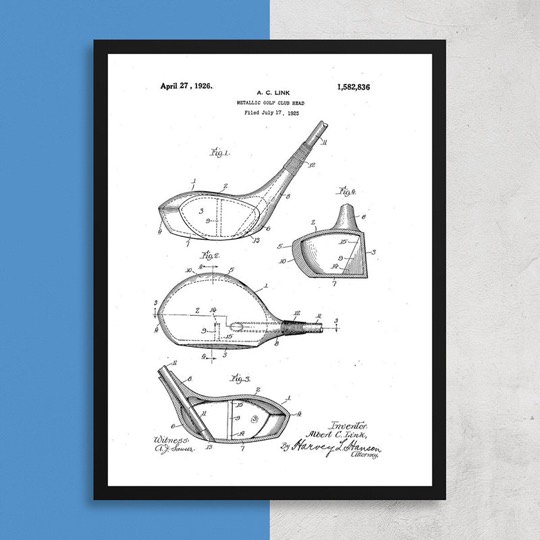Golfschlägerkopf Patent als Kunstdruck auf Fine Art Papier