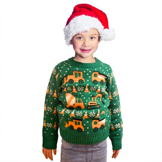 Hässlicher Kinder-Weihnachtspullover mit Baufahrzeugen