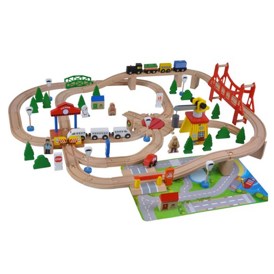 Holzeisenbahn De Luxe mit Spielmatte (100 Teile)