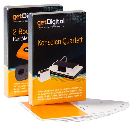 Konsolen-Quartett mit Spielkonsolen aus vier Jahrzehnten