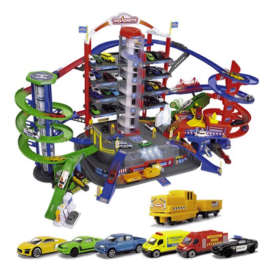 Majorette City Garage mit motorisierter Modellbahn
