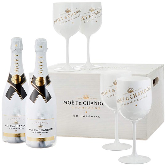 Moet & Chandon Ice Imperial Champagner in Holzkiste mit 4 Acryl-Gläsern (2 x 0.75 l)