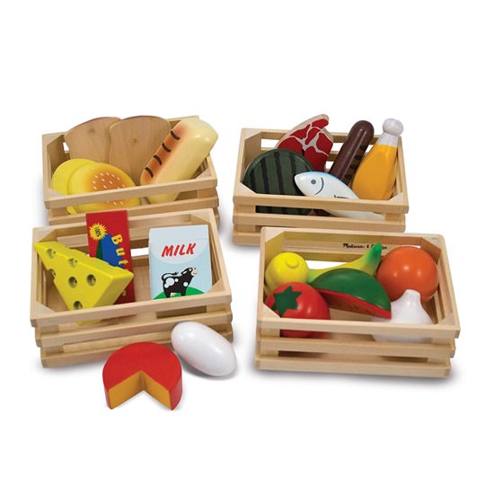 Kisten mit Nahrungsmitteln aus Holz (21 Teile)
